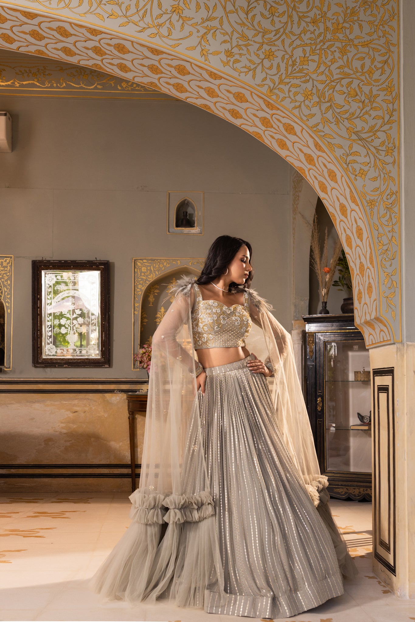 Grey cape lehenga set