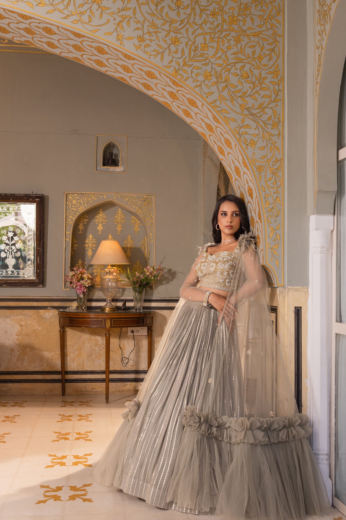 Grey cape lehenga set