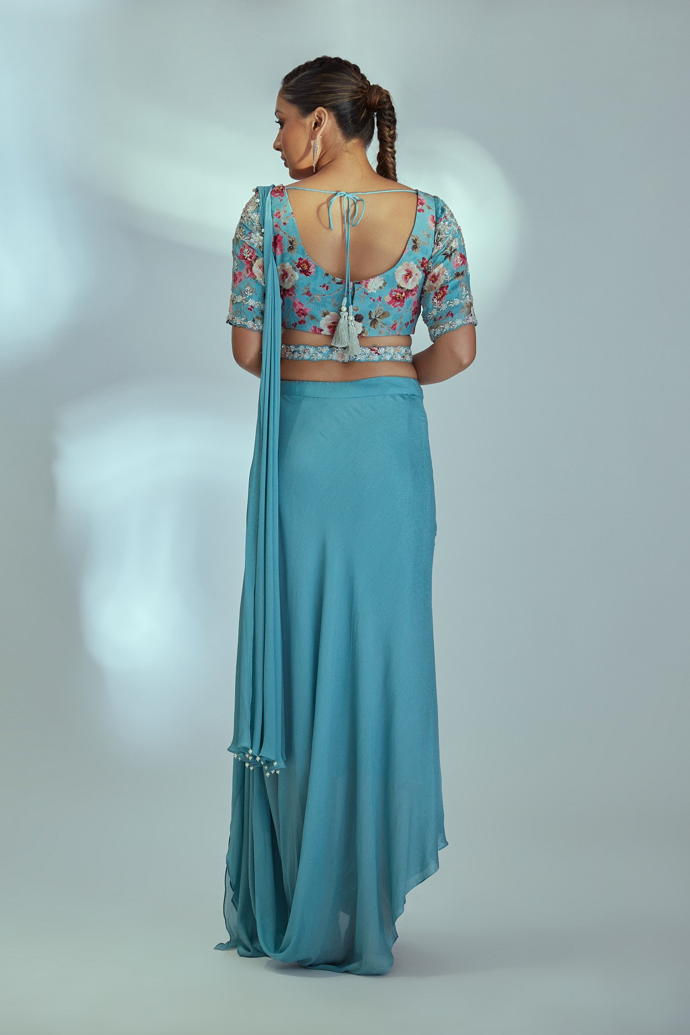 Blue pre drape skirt saree